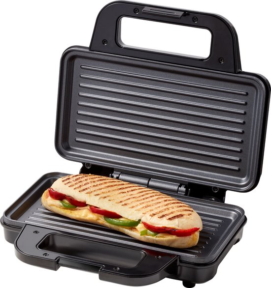 Tomado TGP2001S - Fer à sandwich XXL - Grille Panini - Revêtement antiadhésif - 900 watts - Zwart/ acier inoxydable