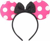 Diadeem-muizen oren-muis-haarbeugel-haarband-themafeest-verjaardag-carnaval-fotoshoot-feest-stippen-pink-oren-strik