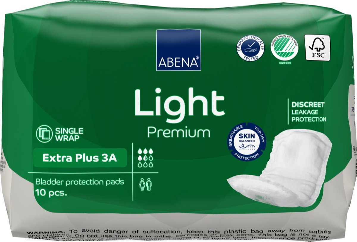 Goedkoopste ABENA Light Premium Extra Plus - 10x Incontinentie Verband Dames en Heren - Inlegverband voor Licht tot Matig Urineverlies - 11x33cm / 650ml
