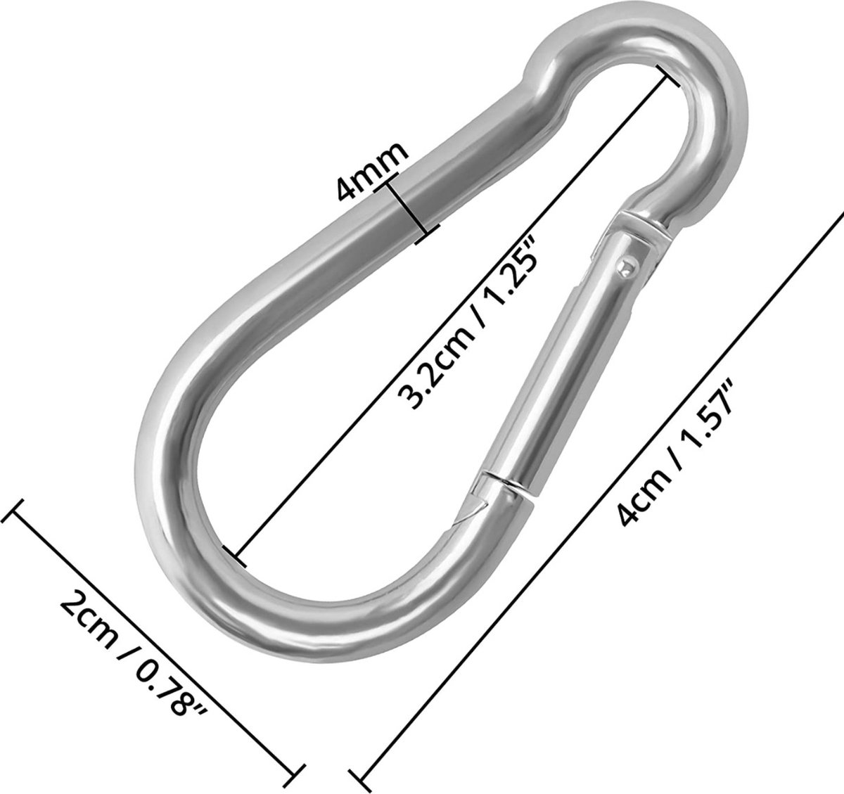 Belle Vous RVS Click Ring Veer M4 Karabijnhaak Clips (15 Pack) - Belle Vous Stainless Steel Click Ring Feather M4 Carabiner Clips (15 Pack) - 4cm – Multifunctional Durable Outdoor/Indoor Carbines For Keychains, Camping, Fishing and Hiking Accessories