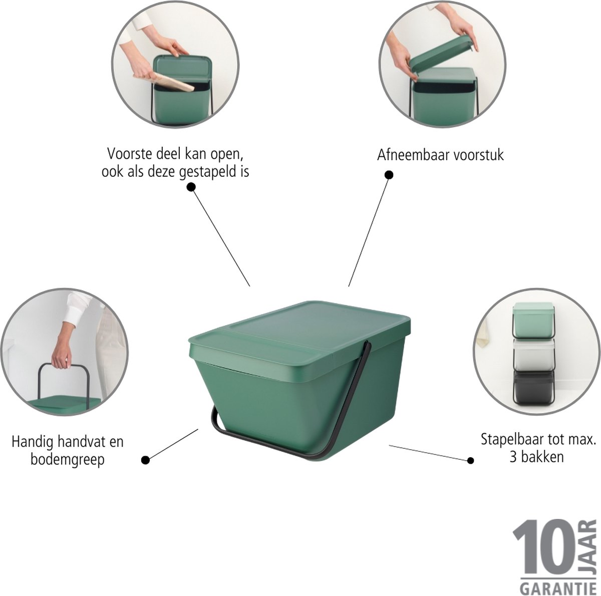Brabantia Sort & Go Prullenbak Stapelbaar 20 l Fir Green