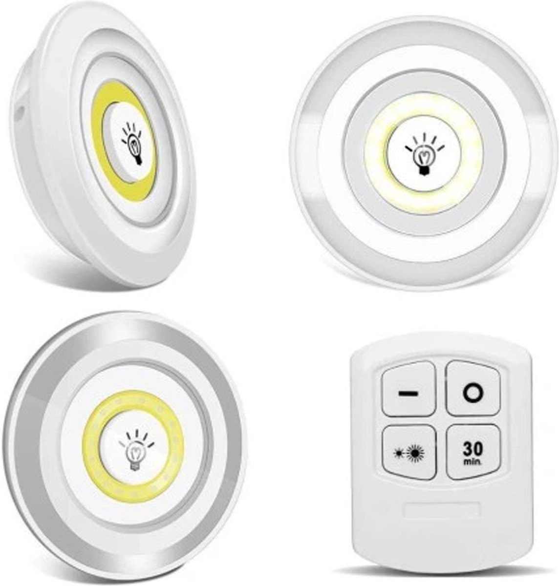 LED Lampen - 3 Stuks - Druklampen - Dimbaar - Afstandsbediening - Zelfklevend - LED Licht - Draadloos - Rheme