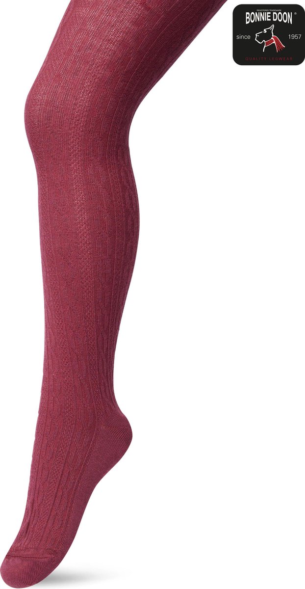 Bonnie Doon Bio Kabel Maillot Meisjes Donker Roze maat 140/158 M - Ingebreid Kabel patroon - Biologisch Katoen - Uitstekend draagcomfort - Classic Cable Tights - OEKO-TEX - Gladde Naden - Klassiek - Roze/Rood - Mesa Rose - BP213901.280