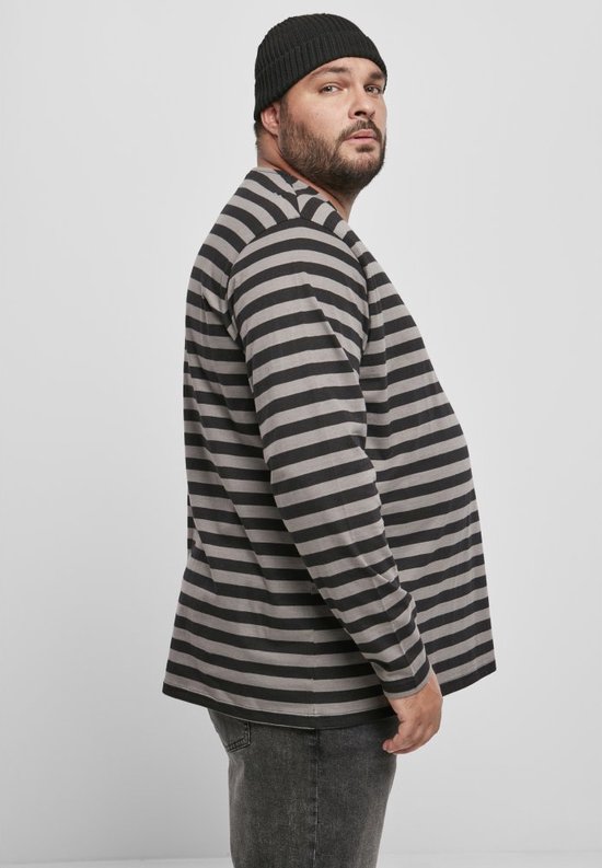 Urban Classics - Regular Stripe LS asphalt/black Longsleeve shirt - XL - Grijs/Zwart