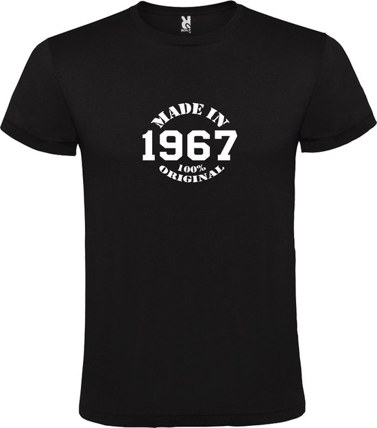 Zwart T-Shirt met “Made in 1967 / 100% Original “ Afbeelding Wit Size M