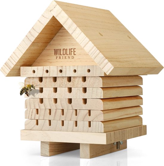 Wildlife Friend® Houten Insectenhoten/Bijenhotel - Nestelplaats Wilde Bijen - Voor Tuinbalkon - Bijenhuisje