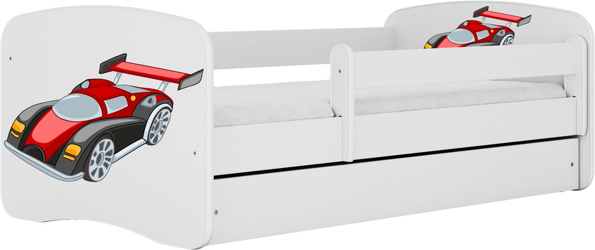 Bed babydreams wit raceauto met lade matras 180/80