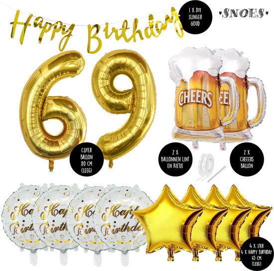69 Jaar Verjaardag Cijfer ballon Mannen Bier - Feestpakket Snoes Ballonnen Cheers & Beers - Herman