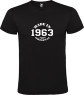 Zwart T-Shirt met “Made in 1963 / 100% Original “ Afbeelding Wit Size L