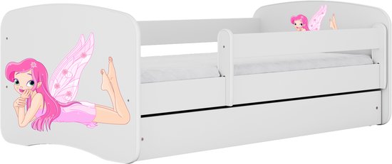 Kocot Kids - Bed babydreams wit fee met vleugels met lade met matras 180/80 - Kinderbed - Wit