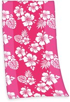 Serviette de plage Floral Beach Pink Taille certifiée GOTS. 93/170cm