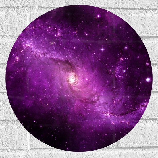 Muursticker Cirkel - Prachtige Paarse Galaxy Lucht met Sterren - 40x40 cm Foto op Muursticker