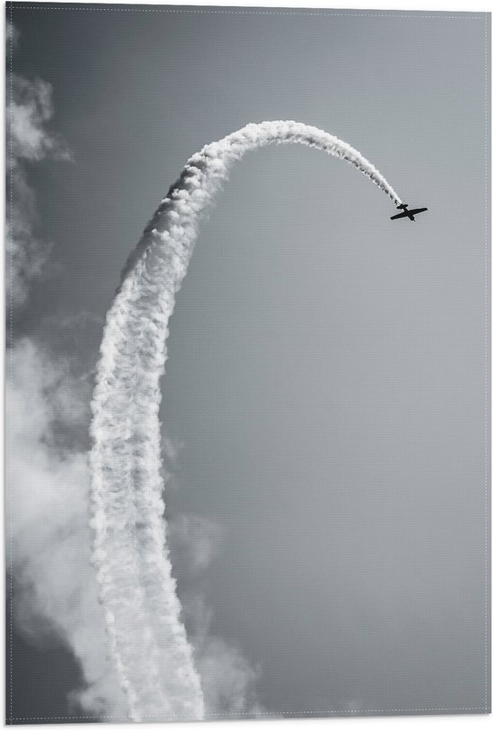 WallClassics - Vlag - Witte Vliegstreep van Vliegtuigje - 40x60 cm Foto op Polyester Vlag