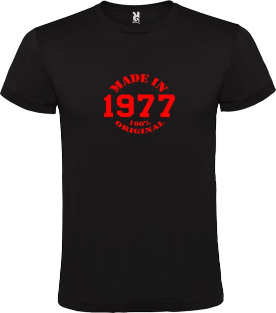 Zwart T-Shirt met “Made in 1977 / 100% Original “ Afbeelding Rood Size XXXL
