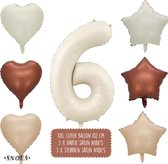 6 Jaar Cijfer Ballon - Snoes - Satijn Creme Nude Ballonnnen - Heliumballon - Folieballonnen