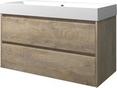 Proline Loft badkamermeubelset - 100x46x62cm - polystone Loft wastafel - 1 kraangat - symmetrisch - MFC Raw oak/Mat wit