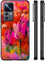 Silicone Case Xiaomi 12T | 12T Pro Smartphone Hoesje met Zwarte rand Tulips