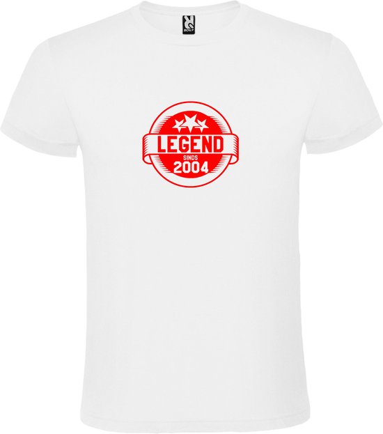 Wit T-Shirt met “Legend sinds 2004 “ Afbeelding Rood Size XS