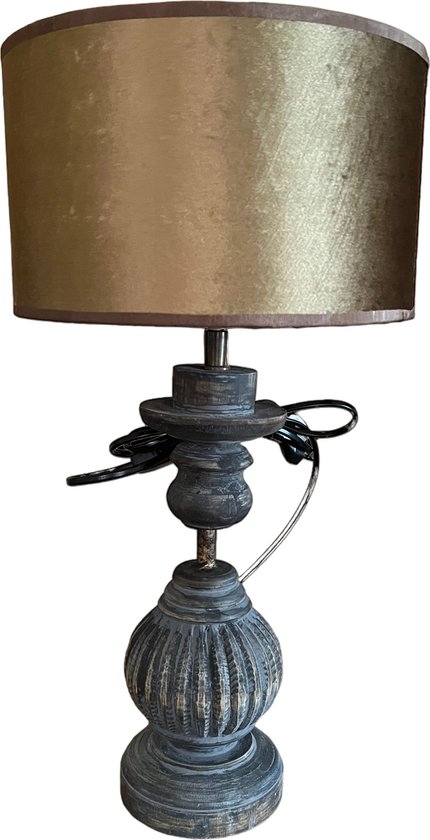 Baluster lamp hout met kap goud 49 cm - landelijk -interieur -woon  accessoires -tafel lamp | bol.com