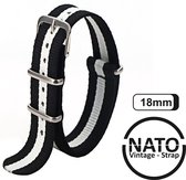 18mm Premium Nato Strap Zwart Wit - Vintage James Bond - Nato Strap collectie - Mannen - Vrouwen - Horlogeband - 18 mm bandbreedte voor oa. Seiko Rolex Omega Casio en Citizen