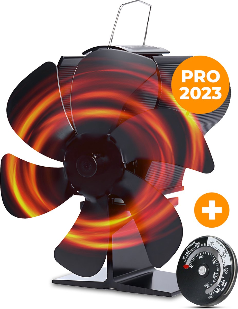 Kachelventilator voor houtkachel - Ecofan -Haardventilator- Warmte ventilator- gratis Thermometer- Pro 2023- 6 bladen