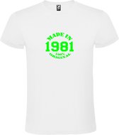 T-Shirt Wit avec image « Made in 1981 / 100% Original » Vert fluo Taille XS