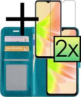 Hoes Geschikt voor OPPO A57s Hoesje Book Case Hoes Flip Cover Wallet Bookcase Met 2x Screenprotector - Turquoise