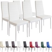 MILANO Eetkamerstoelen in Set van 6, Wit - Gestoffeerde stoel met kunstleer bekleding - Modern stijlvol design aan de eettafel - Keukenstoel of eetkamerstoel met hoog draagvermogen tot 110kg