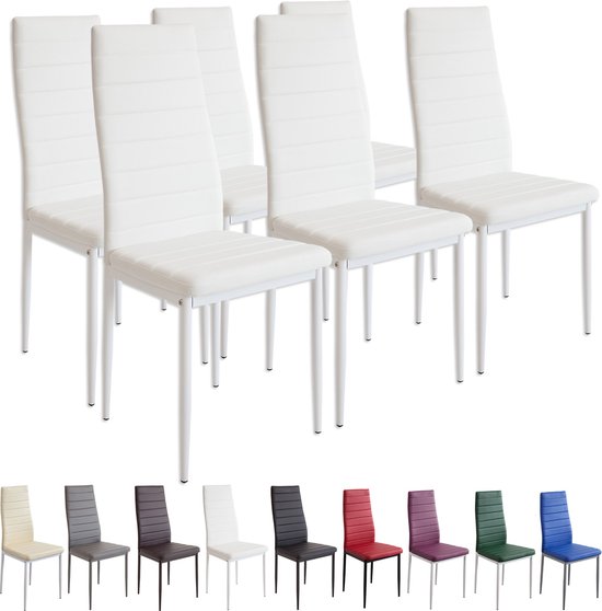 MILANO Eetkamerstoelen in Set van 6, Wit - Gestoffeerde stoel met kunstleer bekleding - Modern stijlvol design aan de eettafel - Keukenstoel of eetkamerstoel met hoog draagvermogen tot 110kg