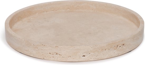 Mooisa - Travertine dienblad rond met rand tray - Ø30cm - rond marmer dienblad - vierkant marmer dienblad - decoratie schaal - tapasplank - serveerplank