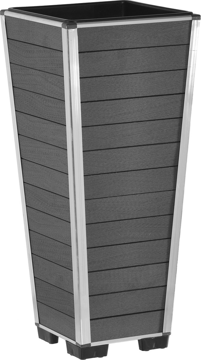 Moderne WPC Bloempot - Weerbestendig - Voor Binnen/Buiten Gebruik - Waterdicht Plastic Materiaal - Antraciet - 27 x 27 x 62 cm