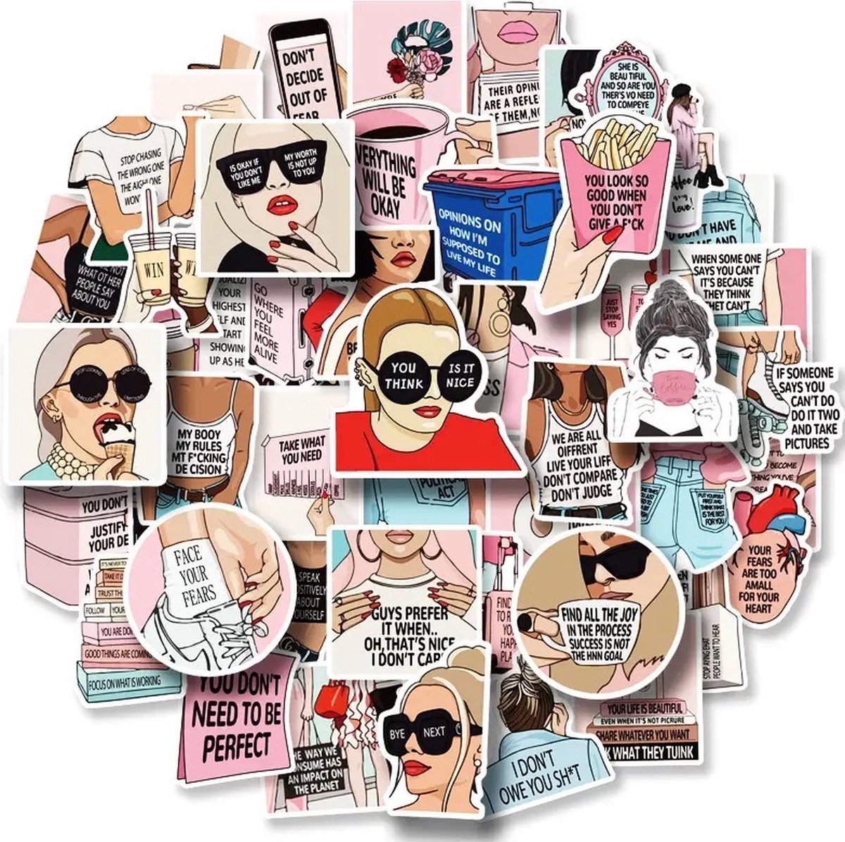Lifestyle Quote Stickers 50 Stuks | Inspirational Stickers | Scrapbook | Watervaste Stickers | Creatief | Grappig | Laptop Stickers | Women | Volwassenen | Meiden Stickers | Stickervellen | Plakstickers | Koffer Stickers | Bullet Journal | - Merkloos