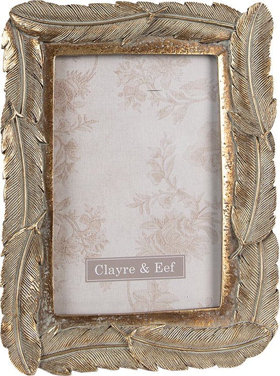 Clayre & Eef Cadre photo 10x15 cm Couleur or Plastique Verre Rectangle Plumes Cadre de photo