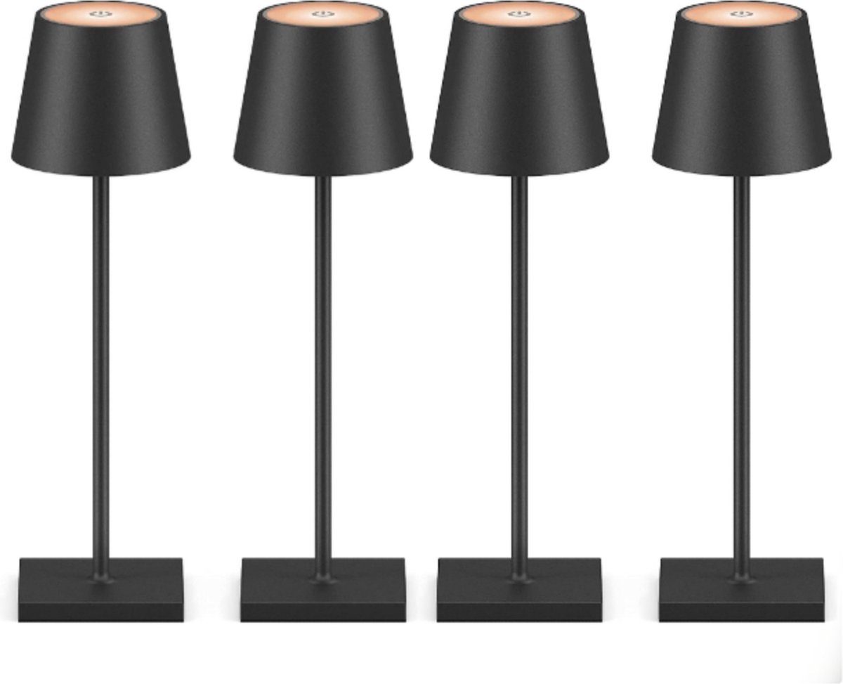 4 Stuks Oplaadbare tafellamp dimbaar zwart aluminium 2700K Bureaulamp