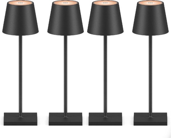 4 Stuks Oplaadbare tafellamp dimbaar zwart aluminium 2700K Bureaulamp |  bol.com