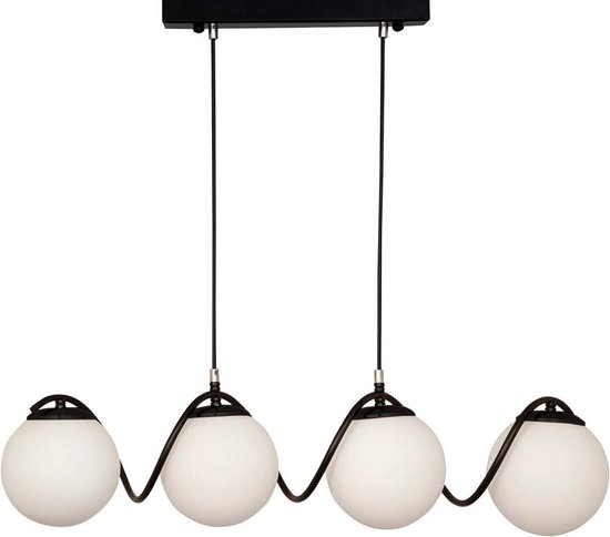 Chesto Delta Milky - Luxe Industriële Hanglamp - 6 Glazen Bollen Crème Wit - Eetkamer, Woonkamer