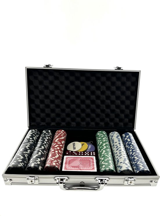 Thumbnail van een extra afbeelding van het spel JS Royal Flush – Pokerset 300 chips – Aluminium koffer – Kaartspel, Dealer fiche en Dobbelstenen – Pokerset Volwassenen – Texas Hold em Poker