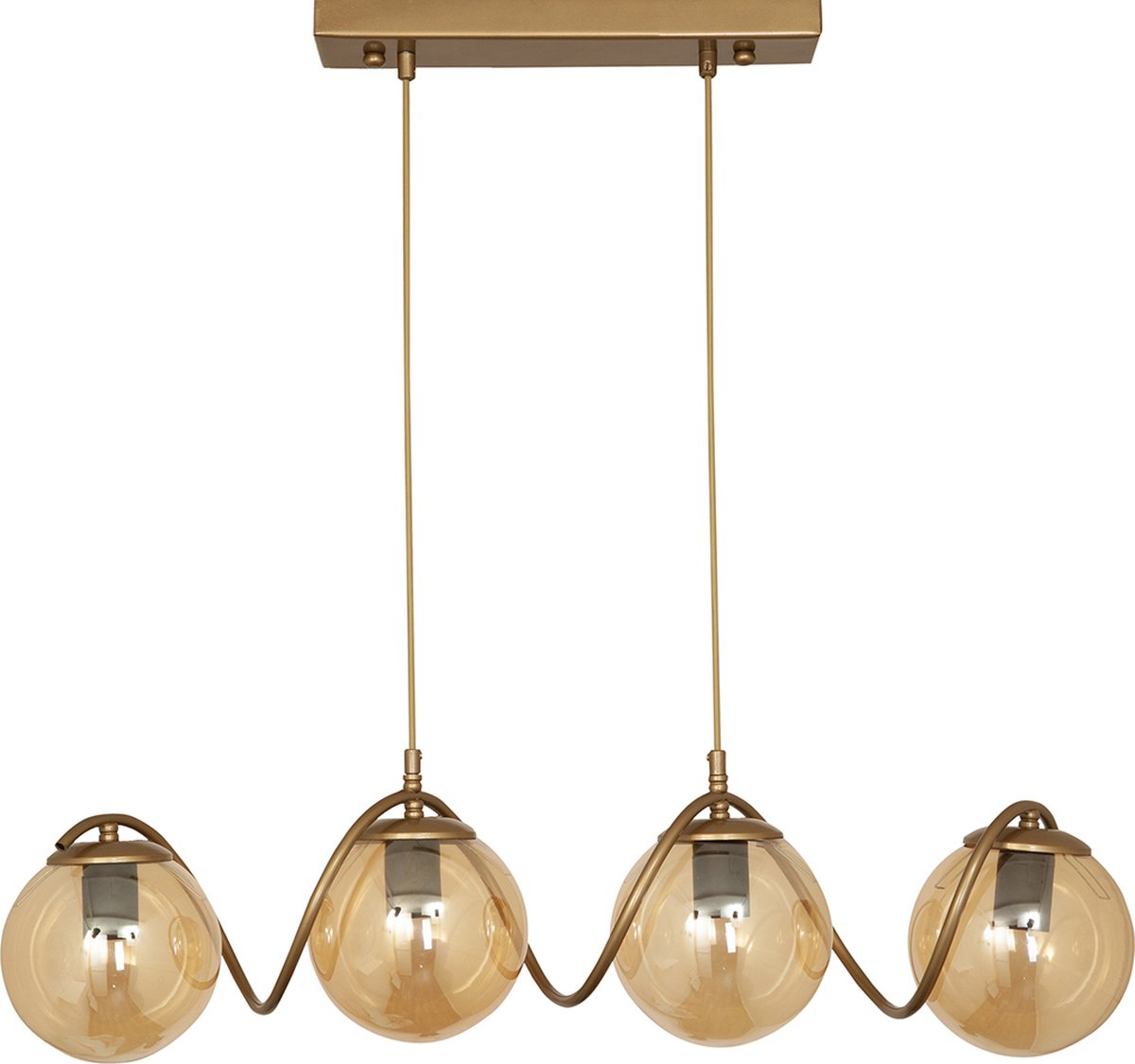 Chesto Delta Honey Gold - Luxe Industriële Hanglamp - 4 Glazen Bollen Honinggoud - Eetkamer, Woonkamer