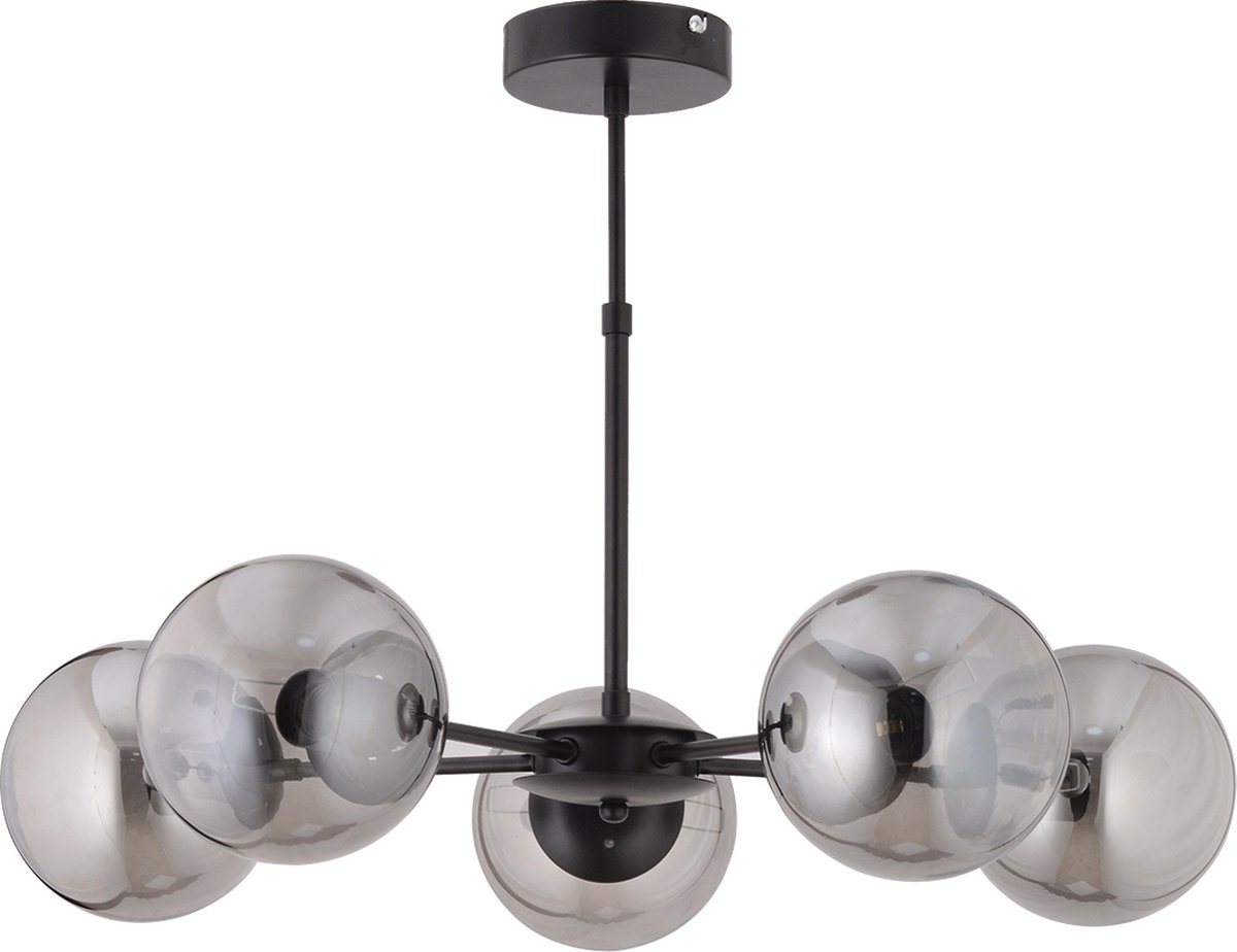 Chesto Carel Smoky - Luxe Industriele Hanglamp - 5 Bollen Smoking glas / Rookglas - Eetkamer, Woonkamer, Slaapkamer