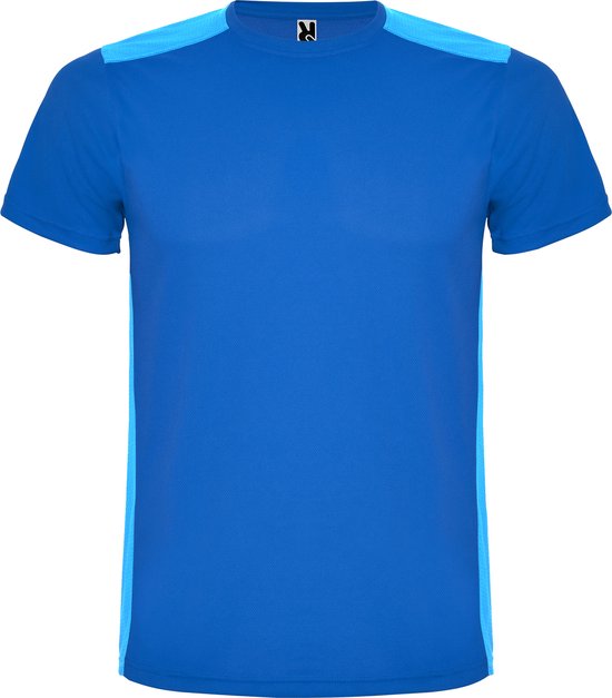 Kobalt Blauw en konings Blauw unisex sportshirt korte mouwen Detroit merk Roly maat M