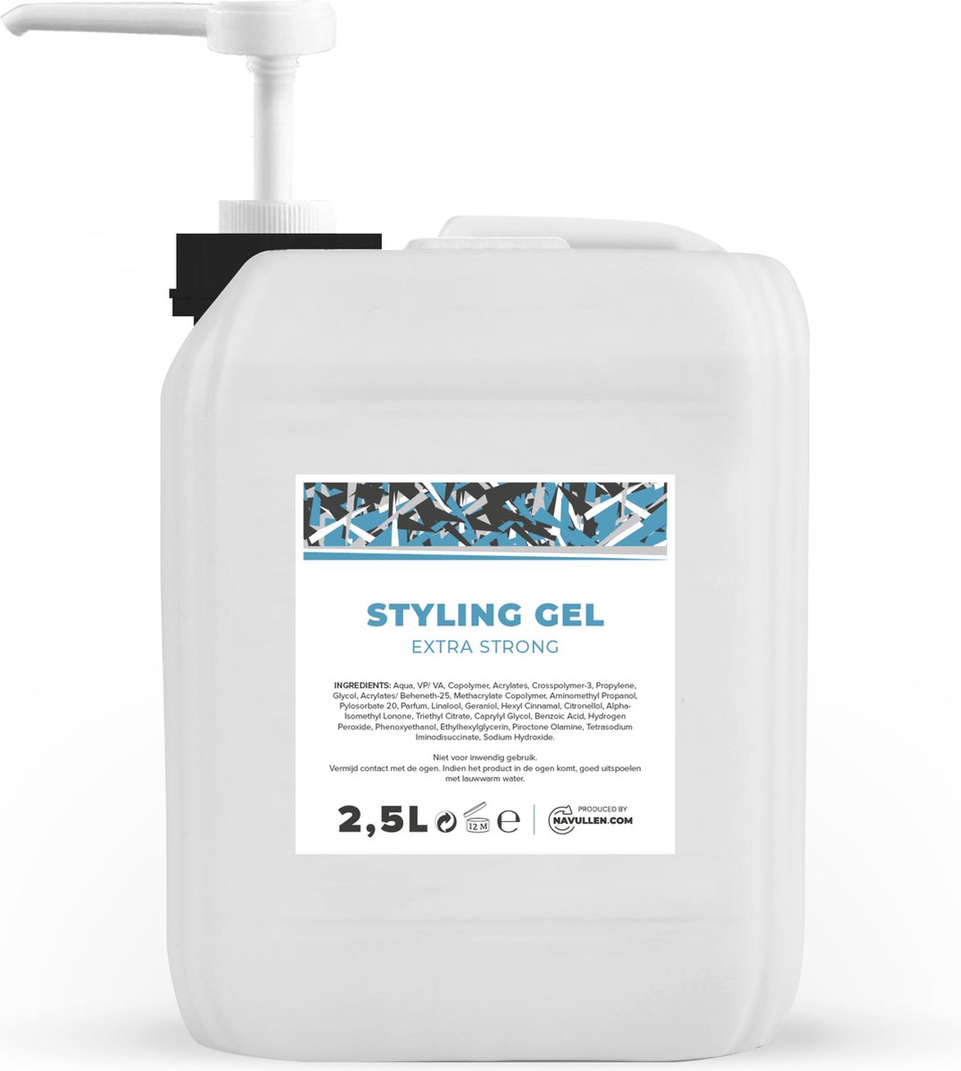 Styling Gel - Extra Strong - 2,5 Liter - Jerrycan - Met pomp - Navulling - Navullen