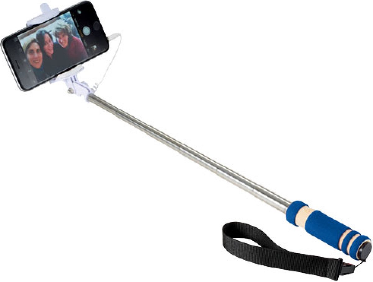 Borvat® | Mini Selfie Stick | met Kabel | Blauw iPhone | Samsung | Selfiestick Universeel