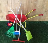 Ensemble d'outils de jardin pour enfants avec brouette en métal - Rouge (5 pcs.)