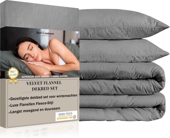 Bed Couture - Velvet Flanel Dekbedovertrek set - 100% Katoen Extra zacht en Warm - 140x200 + 2 kussenslopen 80x80 - Taupe