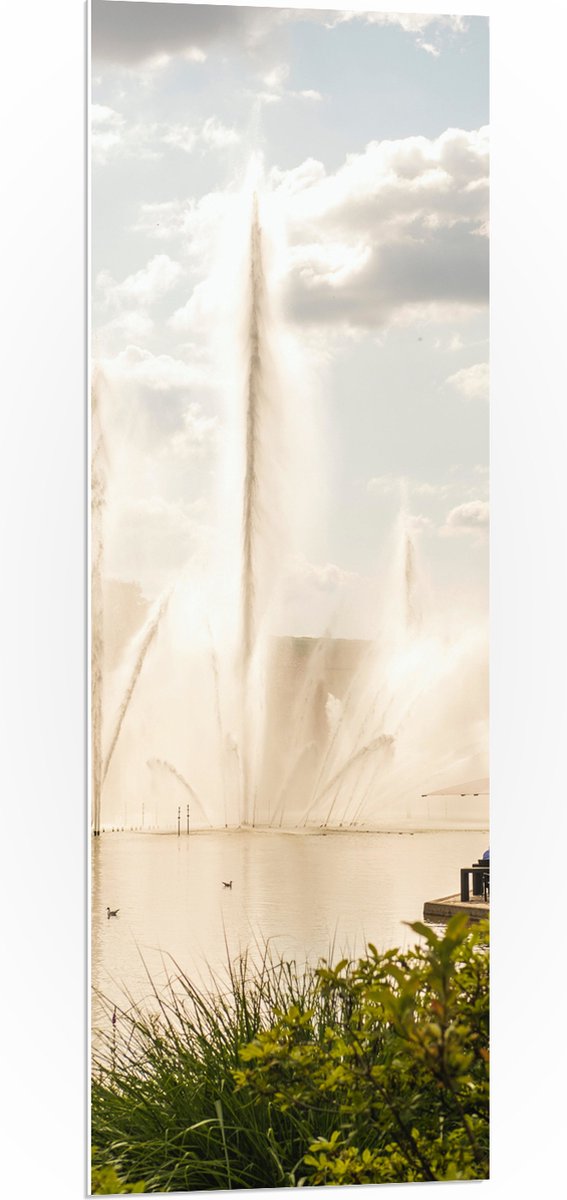 PVC Schuimplaat- Waterfontein in een Meer - 40x120 cm Foto op PVC Schuimplaat