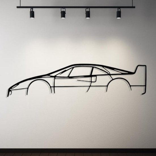 Ferrari F40 Silhouette– Metaal Kunst - Wanddecoratie - Man Cave - Auto Decoratie - 140cm X 28cm - Muurdecoratie - Cadeau voor man
