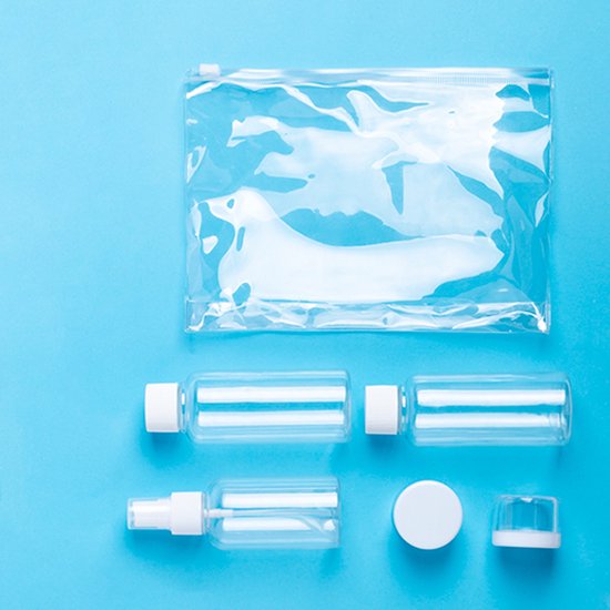 Trousse de voyage - Trousse de toilette transparente - Trousse de maquillage - Trousse à crayons - Bouteilles de voyage - Bagage à main - 20 x 18 cm - PVC