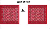 2x Zakdoek luxe rood met waaier motief 63cm x 63cm - Thema feest bruiloft verjaardag festival zakdoeken