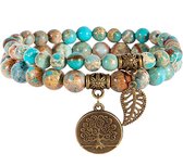 Bixorp Gems Bracelet double serpentine avec arbre de vie et plume - Bracelets de perles en perles de pierres précieuses avec pendentif - Chakra - Cadeau pour la Saint-Valentin