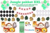 Jungle Decoratie Verjaardag versiering pakket roze XXL Babydouche - Safari thema - dieren ballonnen - meisje - happy birthday slinger